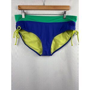 Women’s Prana XL Blue, Green, & Yellow Bikini Bottoms with Ruched Sides & Bows